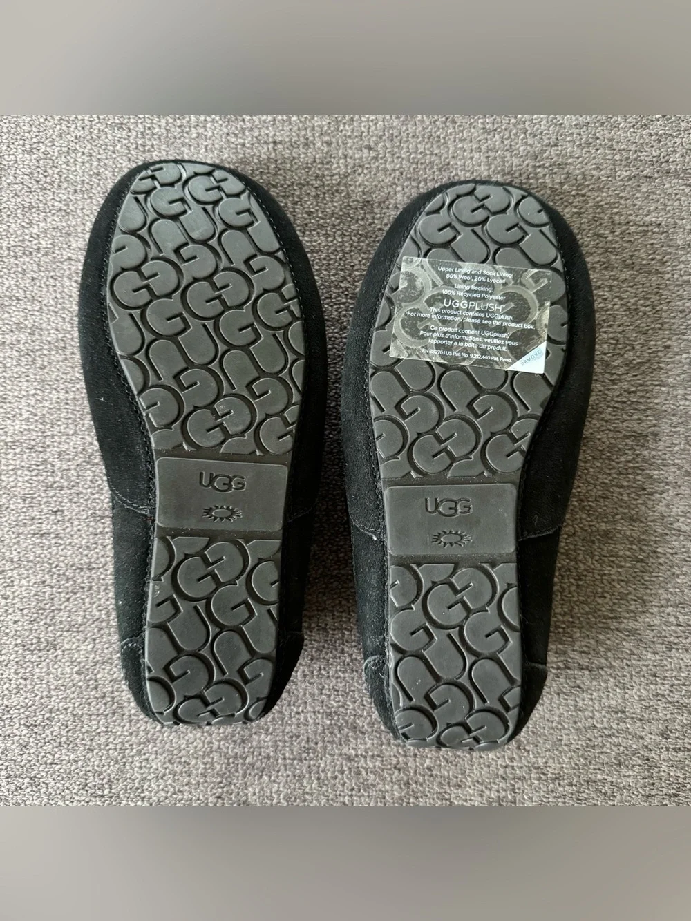 UGG Plush Black Suede Kids' Slippers Moccasin Slip on Boy Girl Lined Wool 2 NWOT
